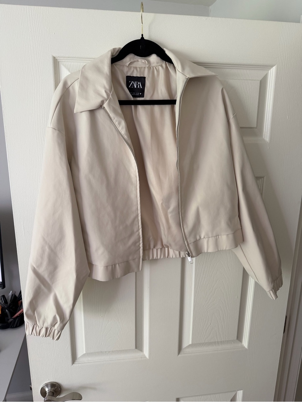 Zara Cream Cropped Bomber Jacket